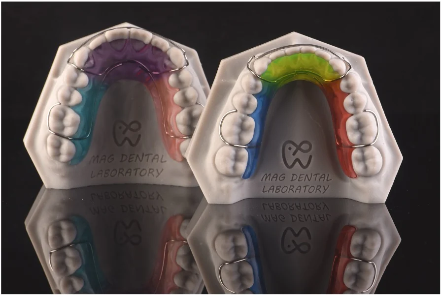 Custom orthodontic retainers displayed on dental models